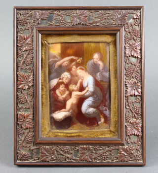 A Victorian print on glass of a biblical scene contained in a carved vinous frame 23cm x 19cm 