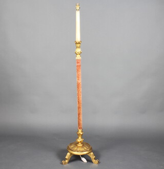 An Italian style gilt painted wooden standard lamp, raised on 2 outswept supports 128cm h x 35cm diam.  