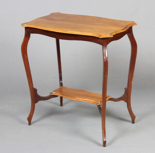 An Edwardian shaped mahogany 2 tier occasional table raised on cabriole supports 72cm h x 68cm w x 43cm d 