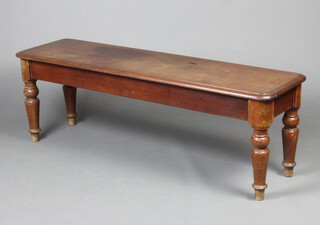 A 19th Century rectangular mahogany hall bench/window seat raised on turned supports 45cm h x 136cm w x 41cm d 