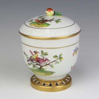 A modern Dresden lidded vase decorated with exotic birds and insects 14cm 