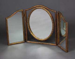 A triple plate dressing table mirror contained in a gilt frame 59cm x 100cm 