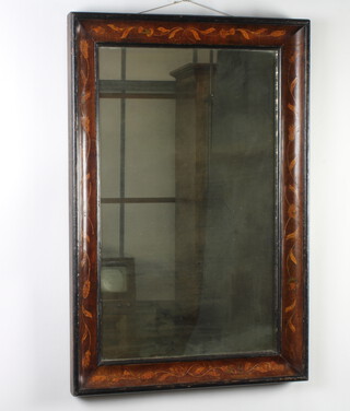A Dutch rectangular plate wall mirror contained in a floral marquetry frame 94cm x 61cm 