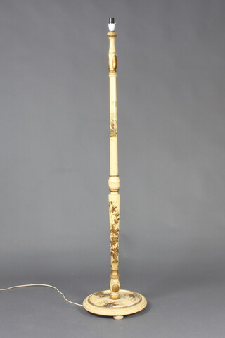 A 1930's cream painted Chinoiserie style standard lamp