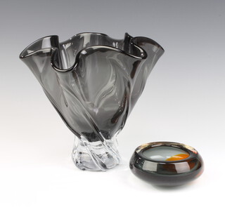 A Studio Glass vase 23cm, ditto ashtray 12cm 