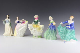 Five Royal Doulton figures - Lauren HN3290 22cm, Flower of Scotland HN4240 22cm, Janette HN3415 20cm, Jane HN3260 20cm and Becky HN2740 20cm 