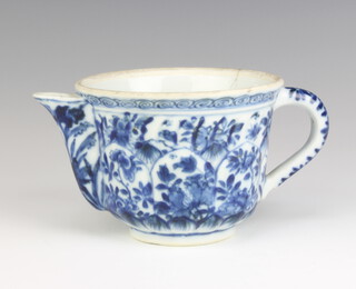 A 19th Century Chinese blue and white teapot decorated with panels of flowers 8.5cm 