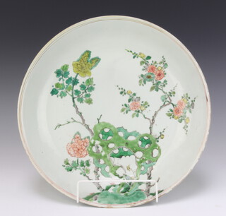 An 18th Century Chinese famille rose shallow dish decorated with a flowering tree 35cm 