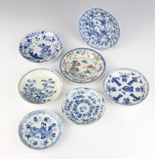 A 19th Century Chinese shallow dish decorated with figures 11cm, 6 other dishes 