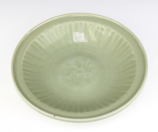 A 19th Century Chinese Celadon shallow dish decorated with flowers 28.5cm 