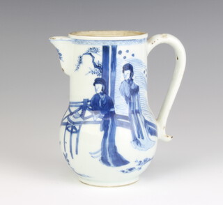 A 19th Century Chinese baluster jug decorated with figures on a pavillion terrace 12cm 