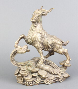 A Chinese gilt metal figure of a ram 25cm x 12cm x 9cm 