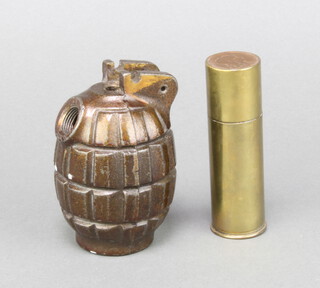 A Mills bomb hand grenade (missing pin and base) together with a circular French Art trinket box formed from a shell case 8cm x 3cm 