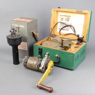A type Oga Air Ministry issue hand bearing compass, a hand radio generator and an S-13 Czech issue machine gun camera  