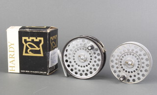 A Hardy Brothers "Princess" fly fishing reel with line guard and spare spoon in a Hardy cardboard box  