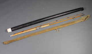 A Hardy Brothers split cane 2 piece No.1 L.R.H spinning fishing rod 9'6", contained in original fabric bag and tube  