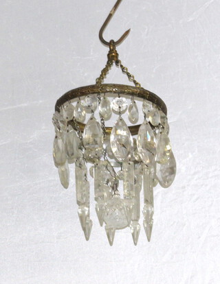 A circular gilt metal 2 tier drop light fitting hung lozenges 19cm x 15cm 