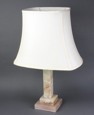 An Art Deco square marble column table lamp raised on a stepped base 38cm h x 15cm w x 15cm d  