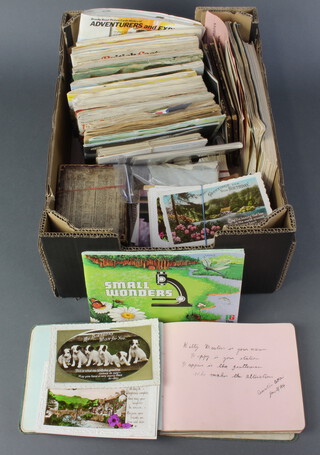 A collection of cigarette and tea card albums, loose tea and cigarette cards, small quantity of postcards, 3 boxes of glass photographic plates etc 