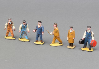 Dinky, a pre war No.4 Engineering large staff gift set comprising 4a Electrician, 2 x 4b Fitter, 4c Storekeeper, 4d Greaser and 4e Engine room assistant, unboxed