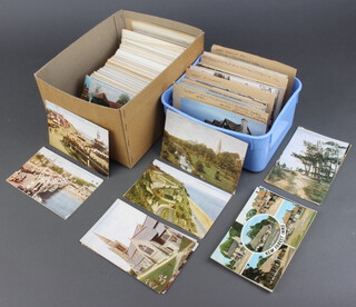 Two shallow boxes, various black and white and coloured postcards - Isle of Wight, Wiltshire, Hampshire, Dorset, West Midlands, East Midlands, East Anglia 