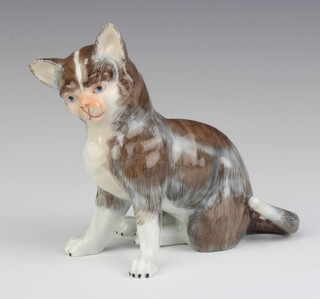 A 20th Century Dresden figure of a seated cat 13cm 
