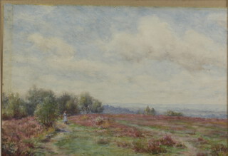Edwardian watercolour, unsigned, figure in a moorland setting 32cm x 46cm 
