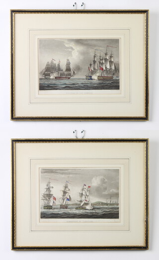 T Whitcombe, coloured engravings, a pair,  "Surrender of Tamatave" and "Capture of The Pomone" 15cm x 24cm 
