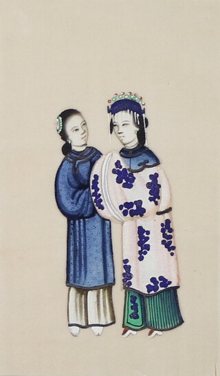 Chinese watercolour on rice paper, a lady with attendant 18cm x 11cm 