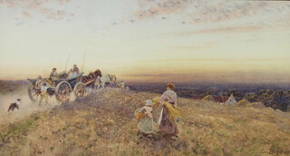 Thomas James Lloyd, (1849-1910) watercolour signed, farm workers returning home at sunset 29cm x 53cm 