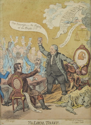 18th Century coloured cartoon "The Loyal Toast" 35cm x 25cm 