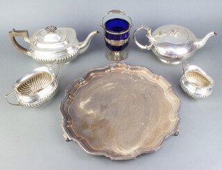 A silver plated 4 piece demi-fluted tea set, a teapot and minor items 