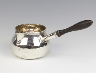 A Victorian silver bulbous brandy warmer with turned wooden handle, London 1885, 20cm 