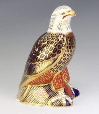 A Royal Crown Derby Imari pattern paperweight of an eagle with silver stopper 17cm 