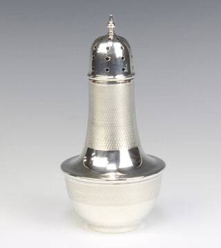 An Art Deco engine turned silver shaker with plastic lined interior, Birmingham 1932, 16cm, gross 140 grams  
