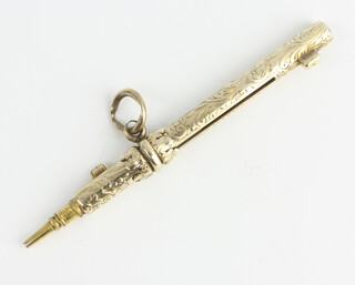 A Victorian gold watch key propelling pencil 6.5cm 