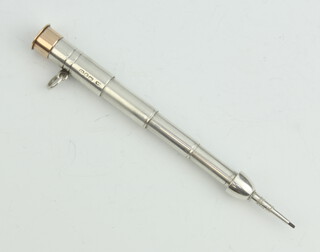 A Victorian novelty silver propelling pencil in the form of a bullet, rubbed marks, 10.5cm 