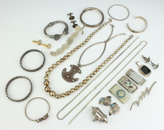A silver bracelet and minor silver and other jewellery 