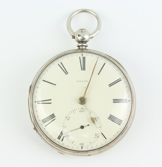 A silver keywind pocket watch with seconds at 6 o'clock, the dial numbered 44560  