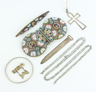 A mosaic buckle, a ditto brooch and minor jewellery 