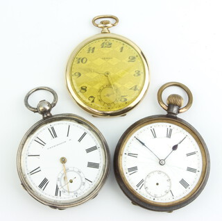 A silver cased keywind pocket watch, a mechanical ditto and a gilt dress watch 