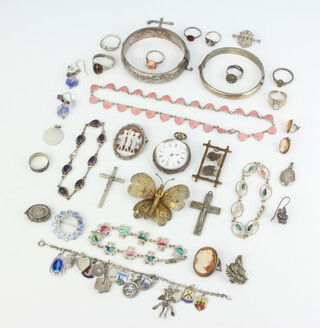 A silver bangle and a quantity of Victorian and other silver jewellery 