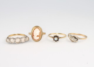 A 9ct yellow gold gem set ring size K, and 3 others -  L 1/2, M and N 1/2