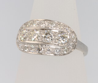 An Edwardian style platinum diamond ring, 1.5ct, size Q 