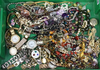 A quantity of costume jewellery and watches 