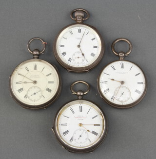 Three silver cased keywind pocket watches and a mechanical ditto 