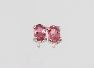 A pair pink tourmaline and silver ear studs 