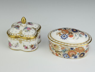 A Royal Crown Derby Imari pattern oval box - Ajanta 8cm and a quatrefoil box Royal Antoinette 5cm 