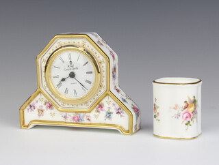 A Royal Crown Derby Royal Antoinette timepiece 10cm and a ditto jar Derby Posies 6cm 