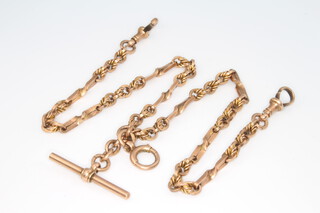 A 9ct rose gold 39cm Albert with T-bar and clasps, 29.5 grams 